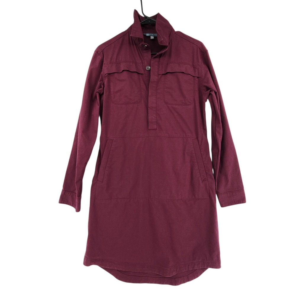 Title Nine‎ Wren Shirt Dress S Burgundy Utility Long Sleeve Casual Athleisure